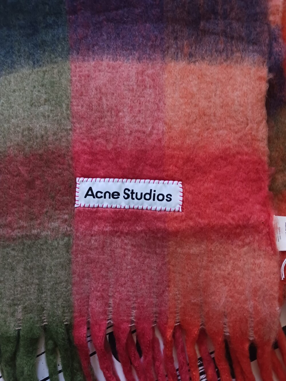 NWT Acne Studios Multicolor Plaid Wool Scarf in Orange, Green & Orange 87' X 15 - Picture 4 of 7